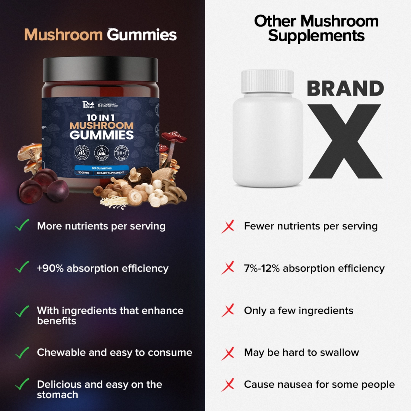 PEAKSHILAJIT 10 IN 1 MUSHROOM DAILY GUMMIES